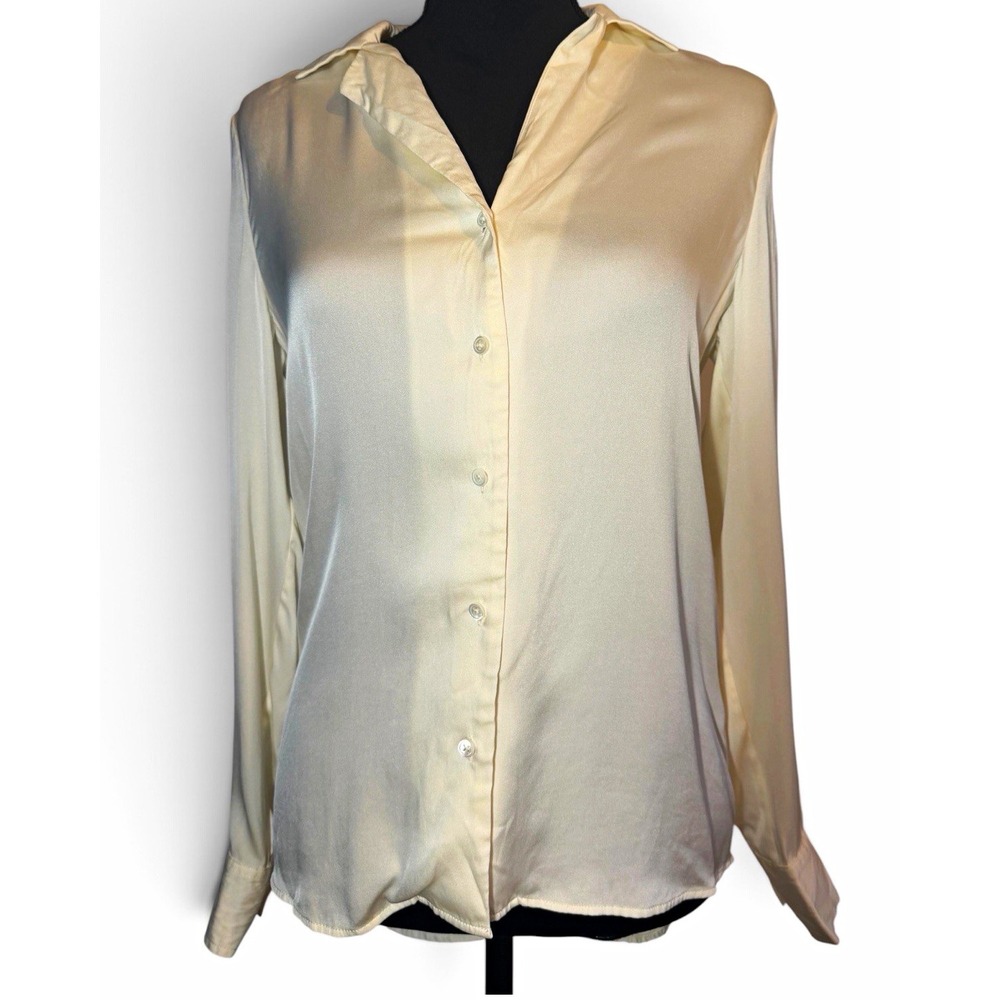 Quince Washable Stretch Silk Notch Collar Blouse Women S Ivory Button Down Top